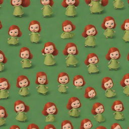 A charming pattern filled with cute depictions of Baby Fiona from Shrek, with her fiery red hair, green dress, and adorable smile, in various playful poses.