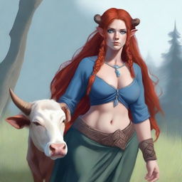 Generate an image of a motherly Firbolg woman with cow-like features