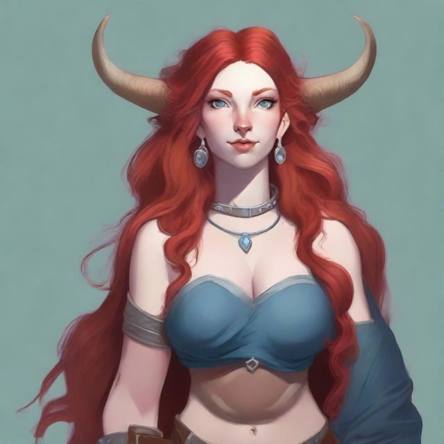 Generate an image of a motherly Firbolg woman with cow-like features