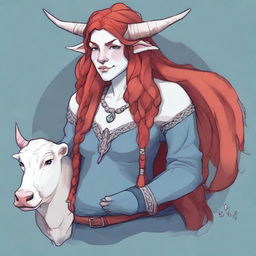 Generate an image of a motherly Firbolg woman with cow-like features