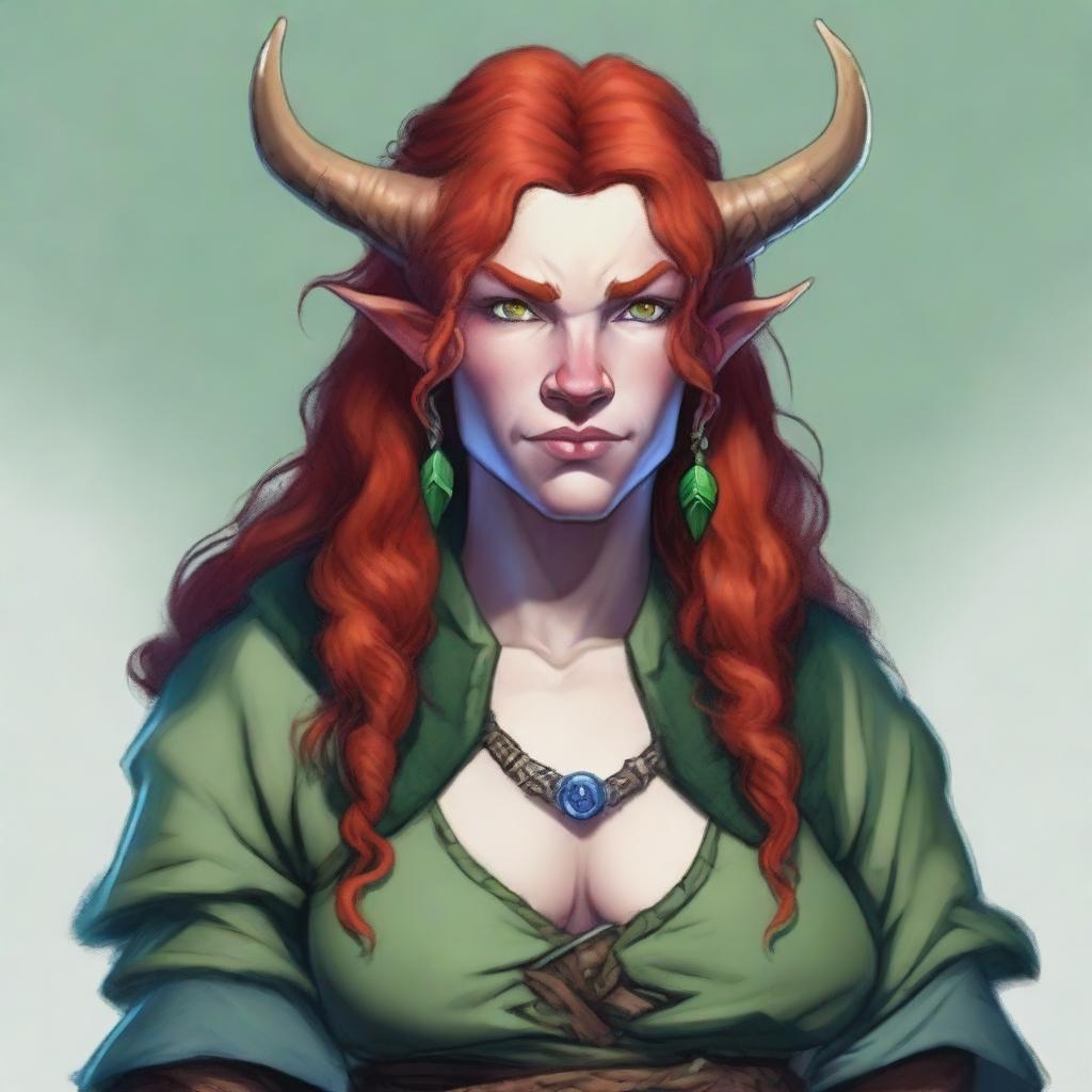 Generate an image of a middle-aged female Firbolg for a Dungeons and Dragons setting