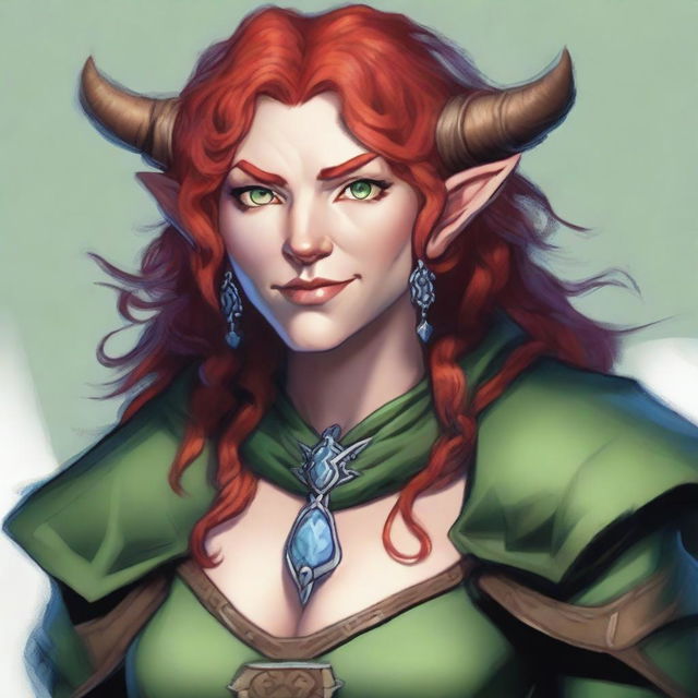 Generate an image of a middle-aged female Firbolg for a Dungeons and Dragons setting