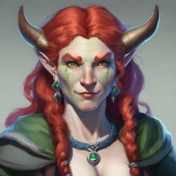 Generate an image of a middle-aged female Firbolg for a Dungeons and Dragons setting