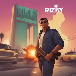 A Grand Theft Auto inspired loading screen featuring a character named Rizky