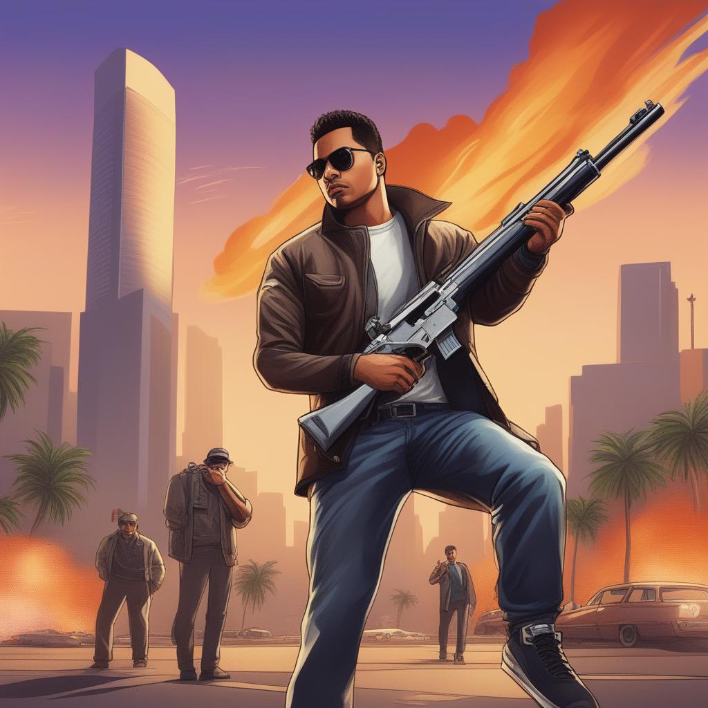 A Grand Theft Auto inspired loading screen featuring a character named Rizky