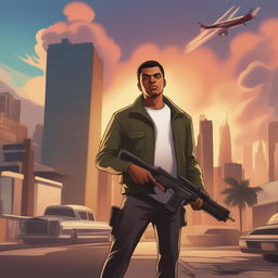 A Grand Theft Auto inspired loading screen featuring a character named Rizky