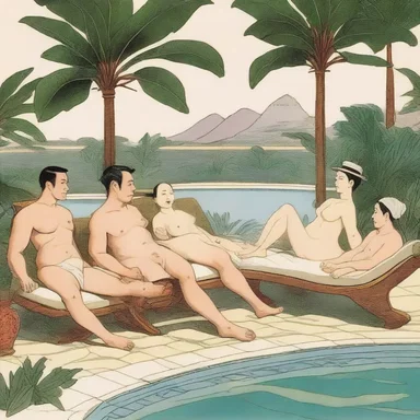 The cartoon depicted a sybaritic character lounging by a pool and being pampered by servants, indulging in luxurious pleasures.