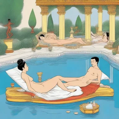 The cartoon depicted a sybaritic character lounging by a pool and being pampered by servants, indulging in luxurious pleasures.
