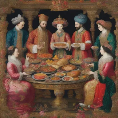 The artist used vibrant colors and intricate details to create a sybaritic painting of a lavish feast, appealing to the viewer's senses of sight and taste.