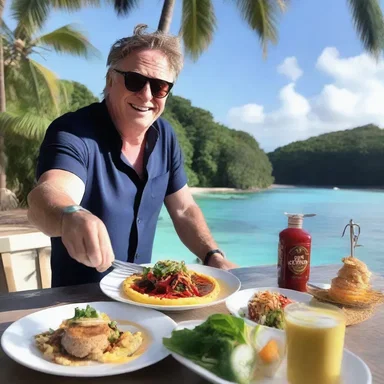 The comedian made a joke about a sybaritic celebrity who owned a private island and hired personal chefs to prepare extravagant meals every day.
