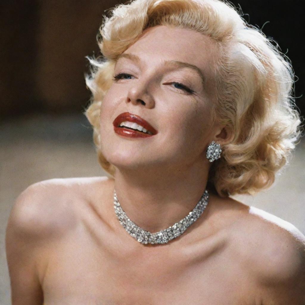 Close-up of Marilyn Monroe's neck and collarbone, elegantly defined in the charismatic soft light.