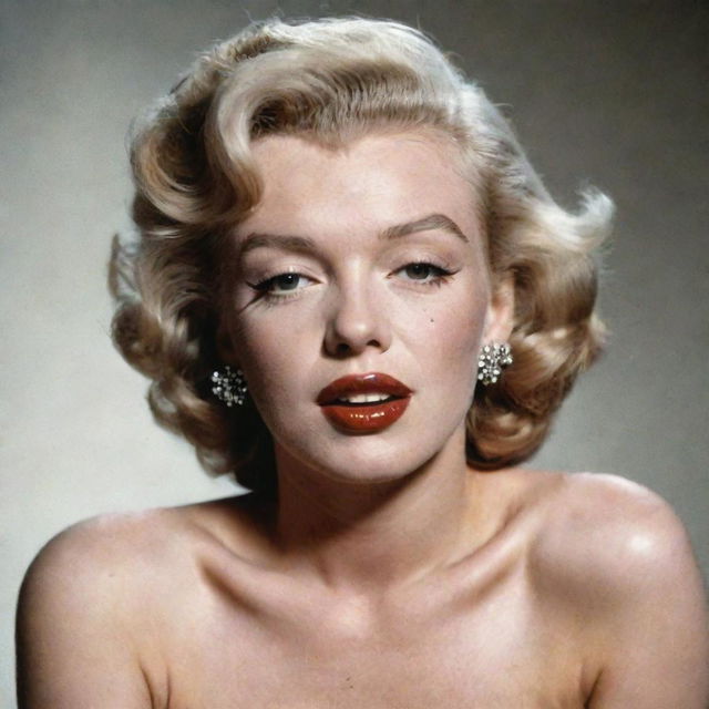 Marilyn Monroe portrayed with a distinct Adam's apple on her otherwise delicate neck, merging traditional femininity with a unique feature.