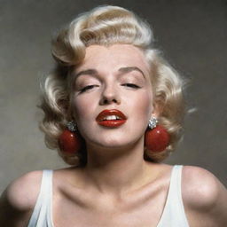 Marilyn Monroe portrayed with a distinct Adam's apple on her otherwise delicate neck, merging traditional femininity with a unique feature.