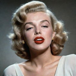 Marilyn Monroe portrayed with a distinct Adam's apple on her otherwise delicate neck, adding an unusual twist to her classic beauty.