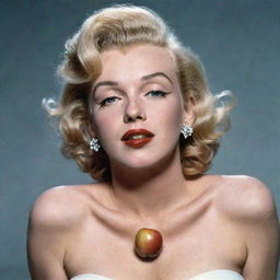 Marilyn Monroe portrayed with a distinct Adam's apple on her otherwise delicate neck, adding an unusual twist to her classic beauty.