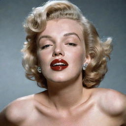 Marilyn Monroe portrayed with a distinct Adam's apple on her otherwise delicate neck, adding an unusual twist to her classic beauty.