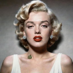 Marilyn Monroe portrayed with a distinct Adam's apple on her otherwise delicate neck, adding an unusual twist to her classic beauty.