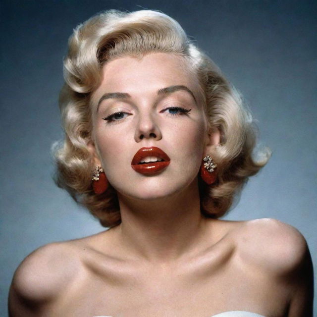 An imaginative depiction of Marilyn Monroe with a pronounced Adam's apple on her elegant neck, combining classic beauty with an unexpected trait.