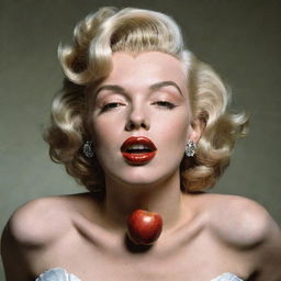 An imaginative depiction of Marilyn Monroe with a pronounced Adam's apple on her elegant neck, combining classic beauty with an unexpected trait.