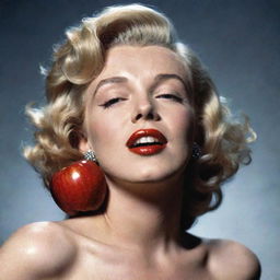 Marilyn Monroe, with her head tilted back, showcasing a thick neck with a pronounced Adam's apple nestled inside, giving an unconventional depiction to her iconic beauty.