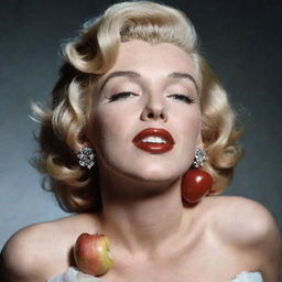 Marilyn Monroe, with her head tilted back, showcasing a thick neck with a pronounced Adam's apple nestled inside, giving an unconventional depiction to her iconic beauty.