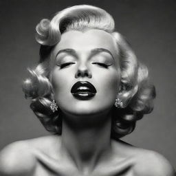 A unique reinterpretation of Marilyn Monroe with her head tilted upwards, showcasing a large neck with a clearly visible Adam's apple, merging the unexpected with her iconic beauty.