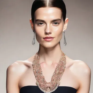 The statement necklace acted as a connective between the simple dress and the glamorous look the model was going for.