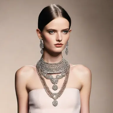 The statement necklace acted as a connective between the simple dress and the glamorous look the model was going for.