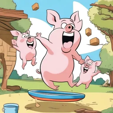 In the cartoon, the mischievous characters throw a whole cochon de lait into the air and use it as a trampoline, causing chaos and laughter.