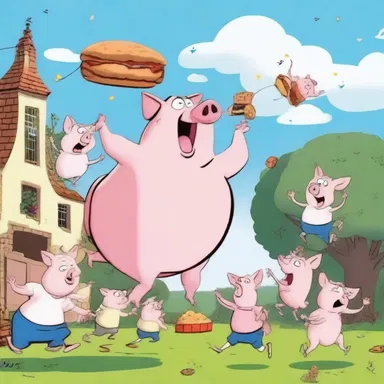 In the cartoon, the mischievous characters throw a whole cochon de lait into the air and use it as a trampoline, causing chaos and laughter.