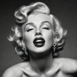 Artistic interpretation of Marilyn Monroe with her head tilted upwards, revealing a thick neck with a distinct protuberance inside, creating an unconventional fusion of iconic beauty and unique features.