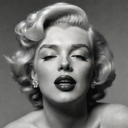 A thought-provoking portrayal of Marilyn Monroe with her head lofted, featuring a thick neck with a notably embossed protuberance inside, blending the iconic with the unusual.