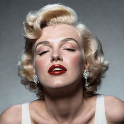 A thought-provoking portrayal of Marilyn Monroe with her head lofted, featuring a thick neck with a notably embossed protuberance inside, blending the iconic with the unusual.