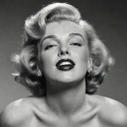 Distinctive image of Marilyn Monroe, head tilted upwards, showcasing a broad neck with a notable protuberance inside, adding an unusual twist to her iconic features.