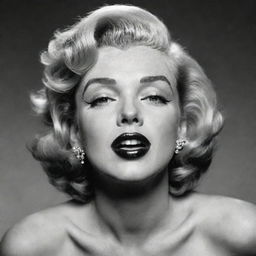 Distinctive image of Marilyn Monroe, head tilted upwards, showcasing a broad neck with a notable protuberance inside, adding an unusual twist to her iconic features.