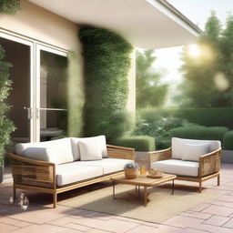 Generate an image of a beautiful patio exterior in the summertime