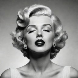 Unconventional depiction of Marilyn Monroe, her head tilted upwards, revealing a prominent neck with a visible protuberance inside, a unique fusion of her iconic beauty with a uncommon trait.