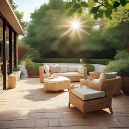 Generate an image of a beautiful patio exterior in the summertime