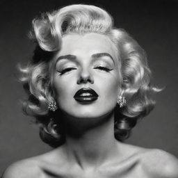 Unconventional depiction of Marilyn Monroe, her head tilted upwards, revealing a prominent neck with a visible protuberance inside, a unique fusion of her iconic beauty with a uncommon trait.