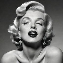 Artist's impression of Marilyn Monroe, her head inclined upwards, presenting a robust neck with a prominent protuberance inside, bringing a unique twist to her iconic charm.