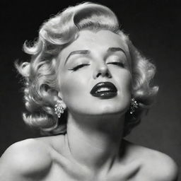 Artist's impression of Marilyn Monroe, her head inclined upwards, presenting a robust neck with a prominent protuberance inside, bringing a unique twist to her iconic charm.