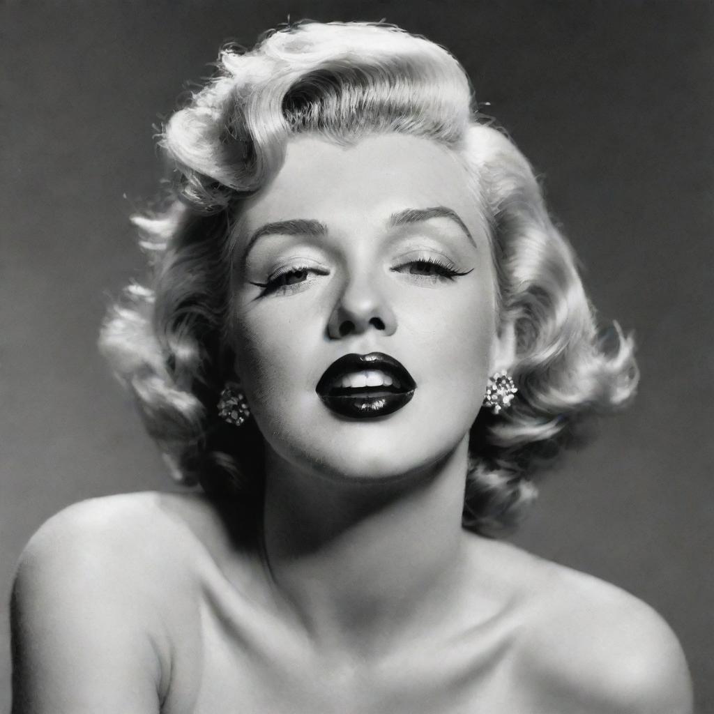 Artist's impression of Marilyn Monroe, her head inclined upwards, presenting a robust neck with a prominent protuberance inside, bringing a unique twist to her iconic charm.