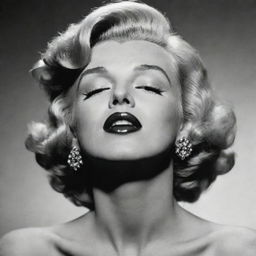 Uncommon depiction of Marilyn Monroe, head tilted upwards, highlighting a robust neck with a noticeable protuberance inside, against the backdrop of her iconic glamour.