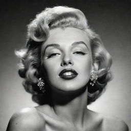 Uncommon depiction of Marilyn Monroe, head tilted upwards, highlighting a robust neck with a noticeable protuberance inside, against the backdrop of her iconic glamour.