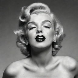 Alternative take on Marilyn Monroe with her head tilted upwards, revealing a broad neck with a discernible prominence inside, adding an unusual dimension to her classic beauty.