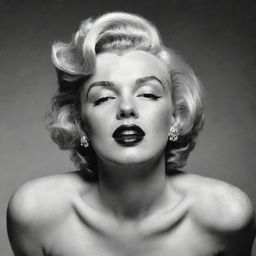 Alternative take on Marilyn Monroe with her head tilted upwards, revealing a broad neck with a discernible prominence inside, adding an unusual dimension to her classic beauty.