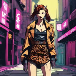 Generate an image of a female character in a cyberpunk setting