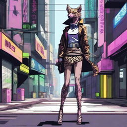 Generate an image of a female Aarakocra, a bird-like humanoid, in a cyberpunk setting