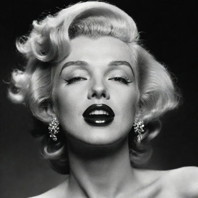 Intriguing depiction of Marilyn Monroe, her head tilted upward to show off a thick neck with a distinctive protuberance inside, injecting an unexpected trait into her iconic allure.