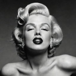 Intriguing depiction of Marilyn Monroe, her head tilted upward to show off a thick neck with a distinctive protuberance inside, injecting an unexpected trait into her iconic allure.